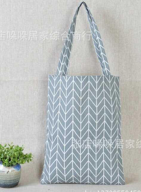 Women Cotton Linen Eco Reusable Shopping Tote Storage Bags Handbag Fashion Plaid Shoulder Bag