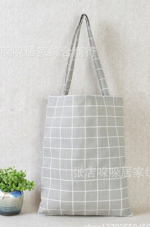 Women Cotton Linen Eco Reusable Shopping Tote Storage Bags Handbag Fashion Plaid Shoulder Bag