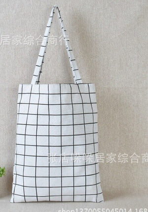 Women Cotton Linen Eco Reusable Shopping Tote Storage Bags Handbag Fashion Plaid Shoulder Bag