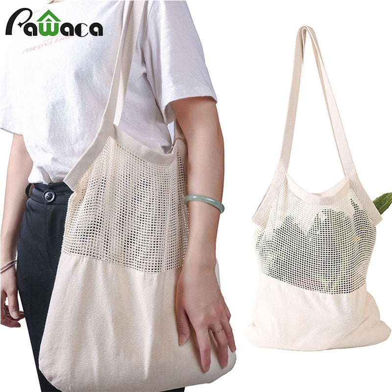 Eco friendly Reusable Mesh Bag for Vegetable Fruit Washable Natural Organic Cotton Mesh Produce Shopping Bag Produce Bags