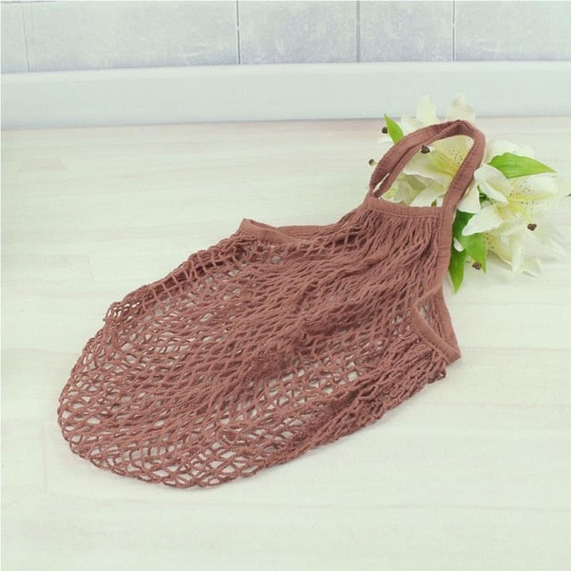 Mesh Net Shopping Bag Reusable Grocery Bag Eco Friendly Woven Cotton Bag Totes Fruit Storage Handbag Casual Handbag One Piece