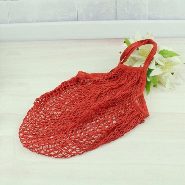 Mesh Net Shopping Bag Reusable Grocery Bag Eco Friendly Woven Cotton Bag Totes Fruit Storage Handbag Casual Handbag One Piece